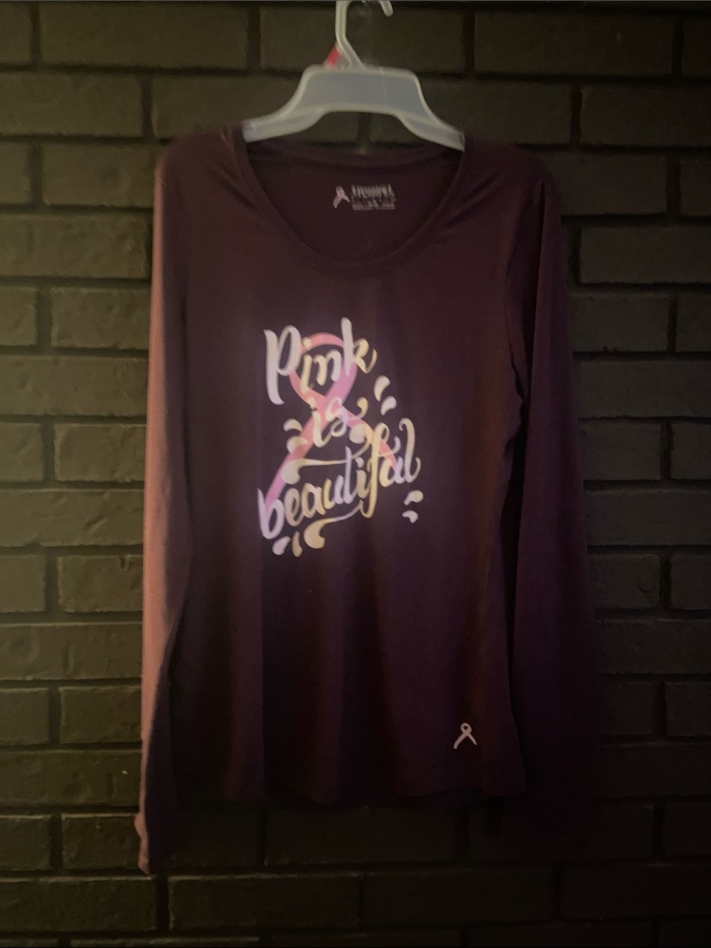 Pink Ribbon Long Sleeve Tee - Purple - Hearts On Fire